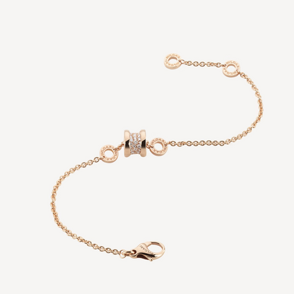 [⭐Hevara Jewelry]ZERO 1 SOFT PINK GOLD WITH PAVED DIAMONDS ON THE SPIRAL BRACELET