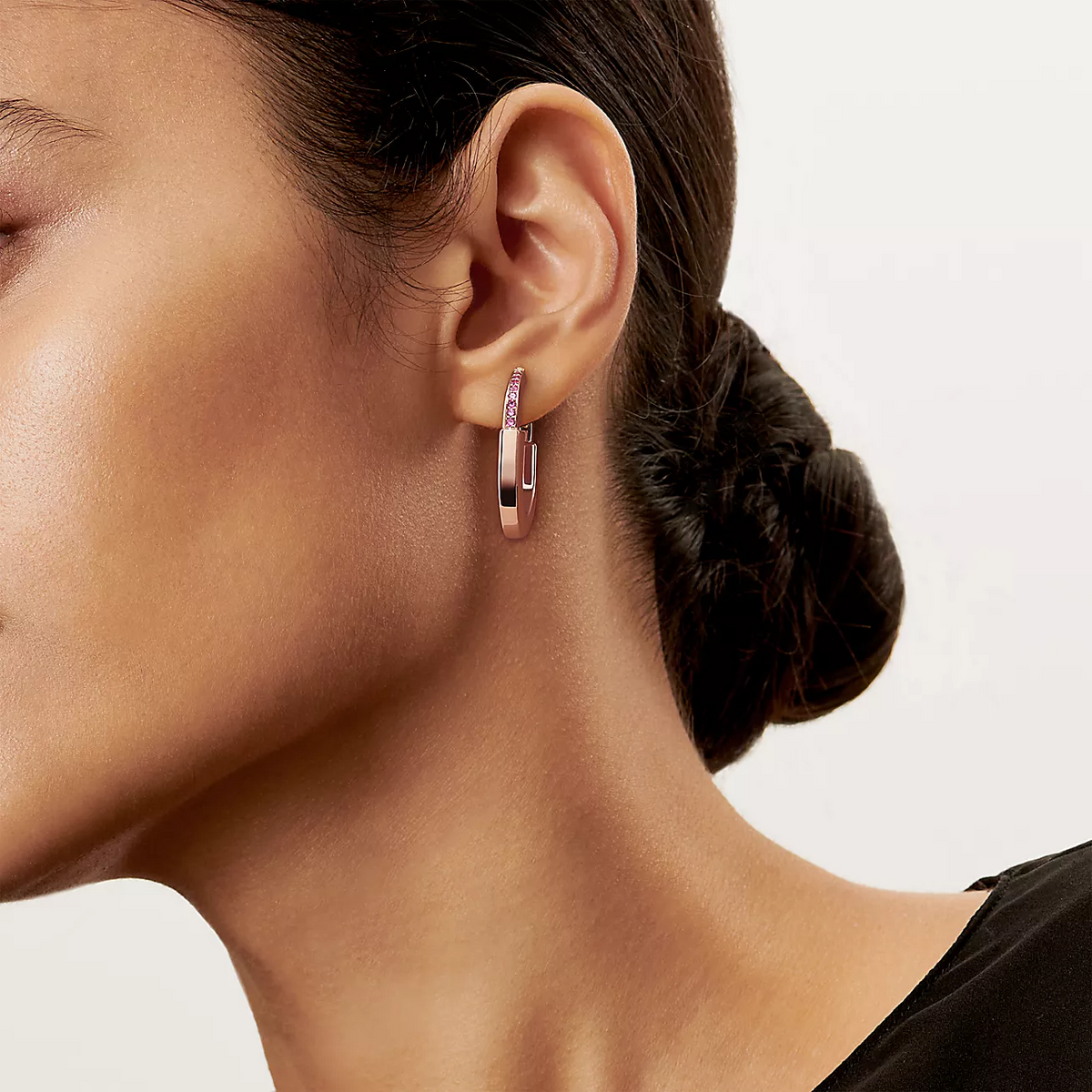 [Hevara Jewelry]LOCK MEDIUM PINK DIAMOND PINK GOLD EARRINGS