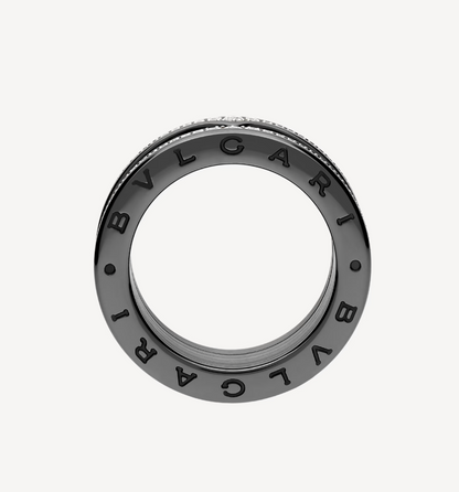 [⭐Hevara Jewelry]ZERO 1 ROCK FOUR-BAND BLACK CERAMIC WITH STUDDED SPIRAL AND PAVED DIAMONDS RING