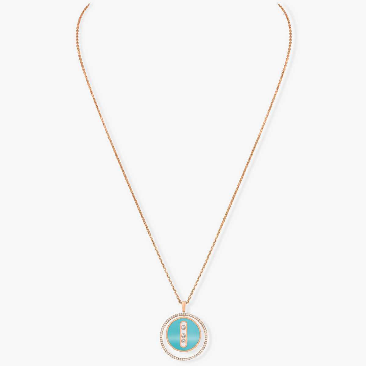 [⭐Hevara Jewelry]Demo MOVE 3 DIAMONDS TURQUOISE PINK GOLD DIAMOND NECKLACE