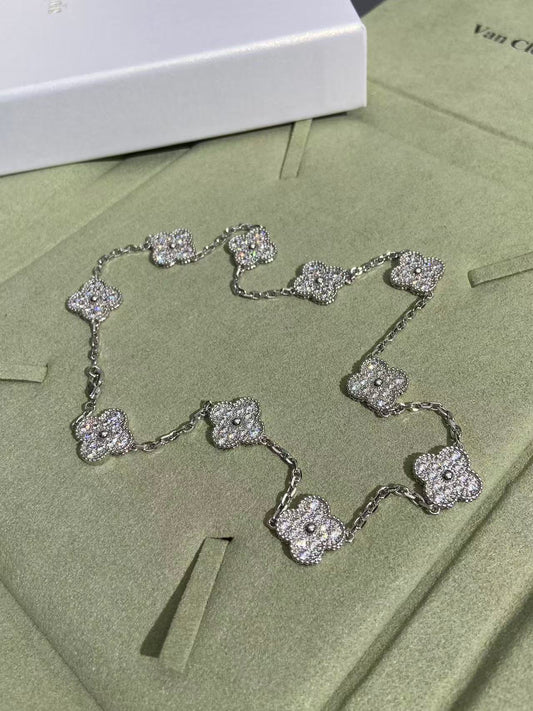 [⭐Hevara Jewelry]CLOVER 10 MOTIFS  FULL DIAMOND NECKLACE