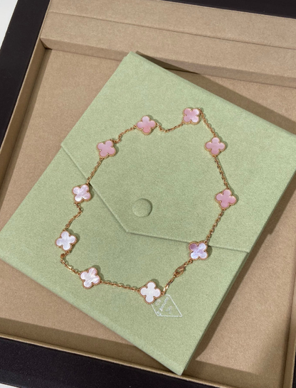 [⭐Hevara Jewelry Jewellery] Pink Necklace with Ten Clover Designs