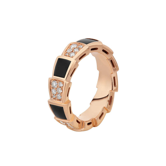 [⭐Hevara Jewelry]SERPENTI RING PINK GOLD BLACK MOP DIAMOND PAVED 4MM