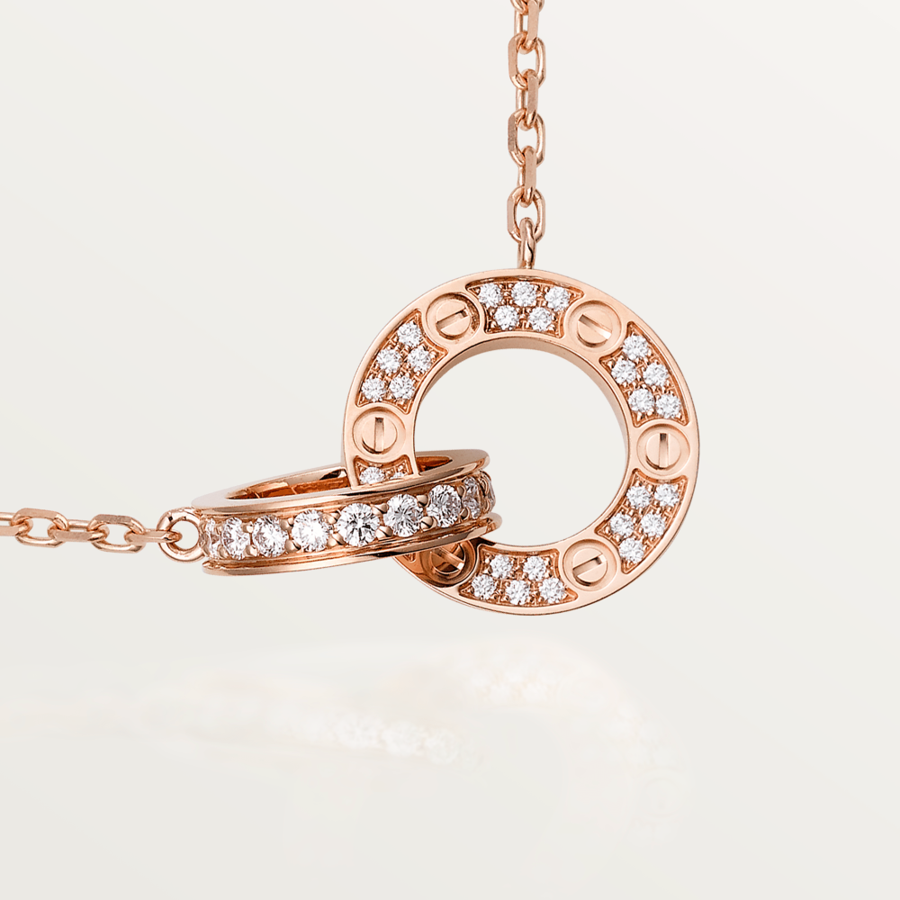 [⭐Hevara Jewelry]LOVE 7.6MM NECKLACE ROSE GOLD AND SILVER  FULL DIAMOND