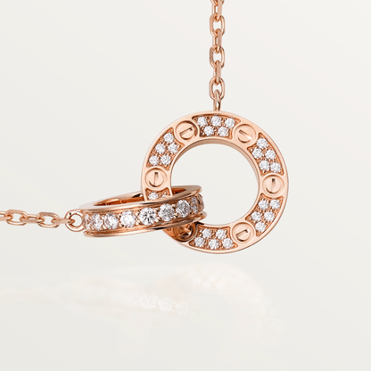 [⭐Hevara Jewelry]LOVE 7.6MM NECKLACE ROSE GOLD AND SILVER  FULL DIAMOND
