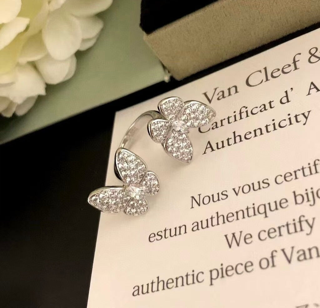[⭐Hevara Jewelry]TWIN SILVER BUTTERFLY DIAMOND RING