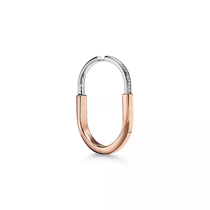 [Hevara Jewelry]LOCK EARRINGS ROSE AND WHITE GOLD DIAMONDS EXTRA LARGE