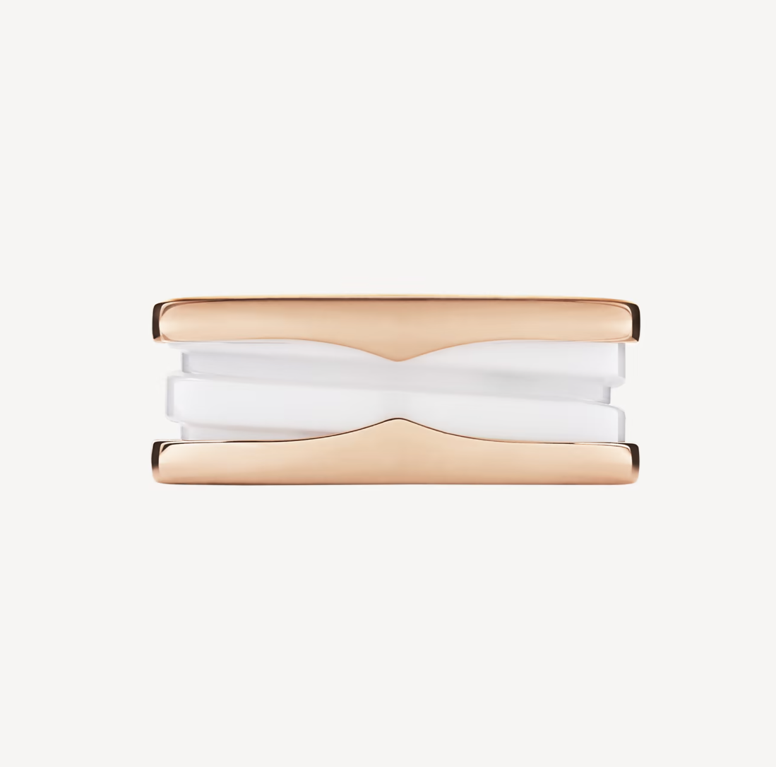 [⭐Hevara Jewelry]ZERO 1 TWO-BAND LOOPS AND WHITE CERAMIC SPIRAL PINK GOLD RING