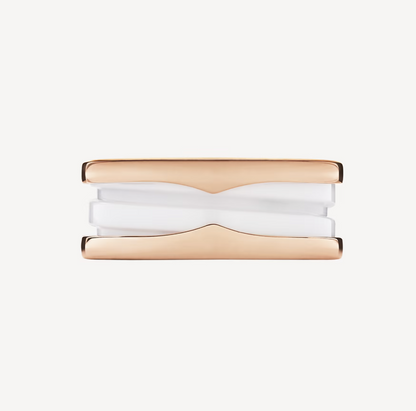 [⭐Hevara Jewelry]ZERO 1 TWO-BAND LOOPS AND WHITE CERAMIC SPIRAL PINK GOLD RING