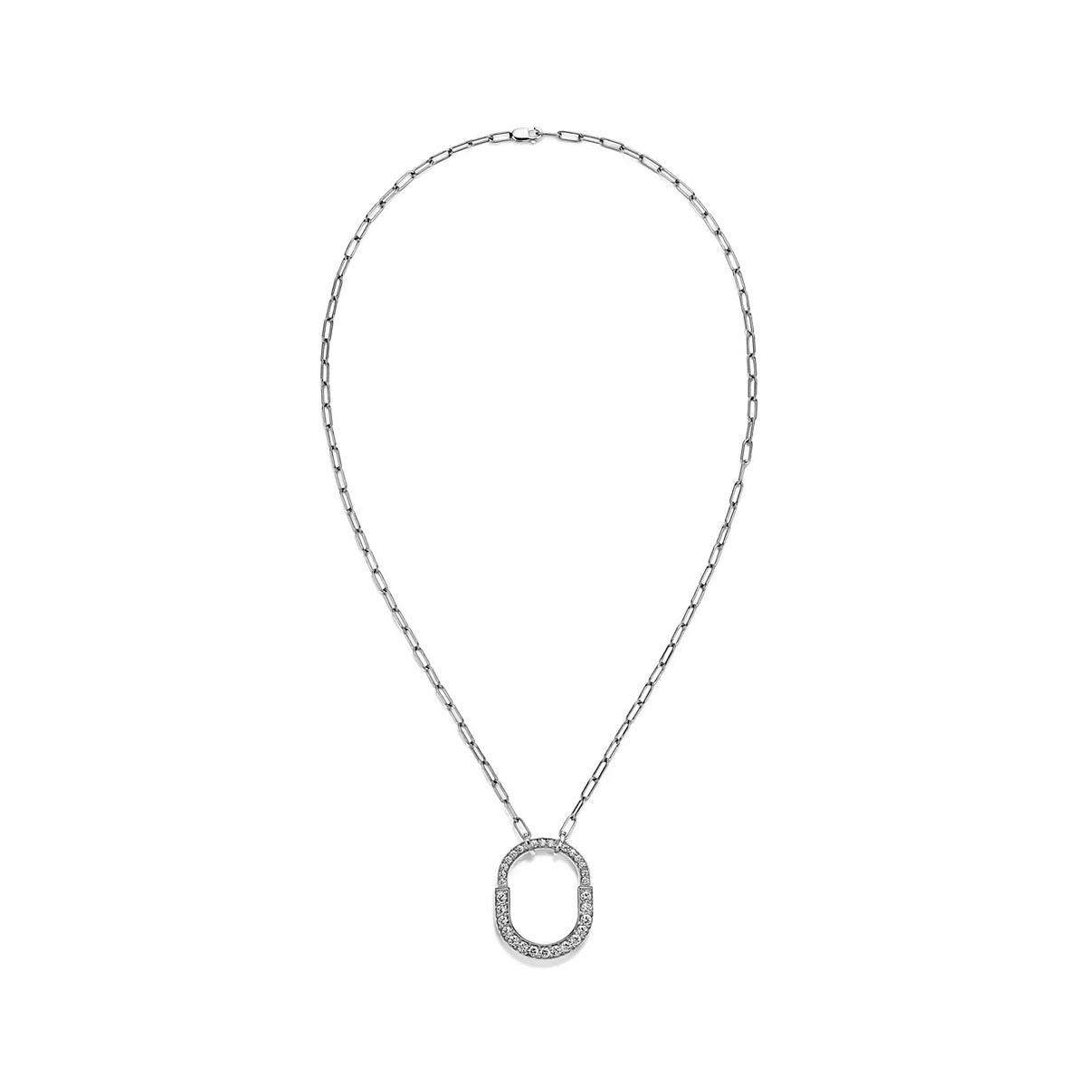 [Hevara Jewelry]LOCK NECKLACE MEDIUM PENDANT SILVER PAVED DIAMONDS