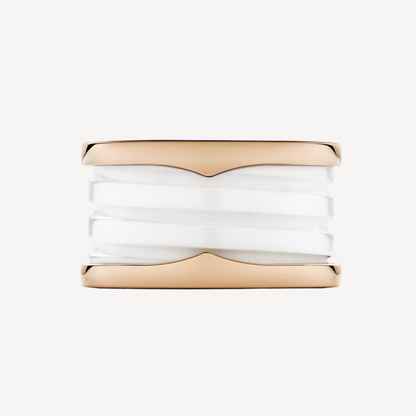 [⭐Hevara Jewelry]ZERO 1 FOUR-BAND LOOPS AND WHITE CERAMIC SPIRAL PINK GOLD RING
