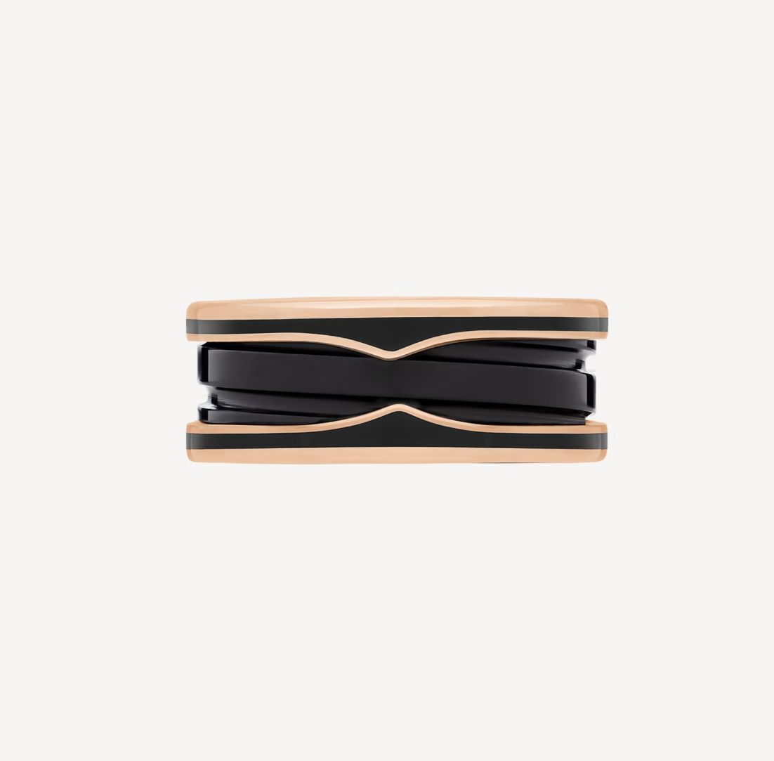 [⭐Hevara Jewelry]ZERO 1 TWO-BAND WITH MATTE BLACK CERAMIC PINK GOLD RING