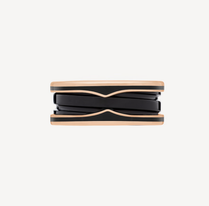 [⭐Hevara Jewelry]ZERO 1 TWO-BAND WITH MATTE BLACK CERAMIC PINK GOLD RING