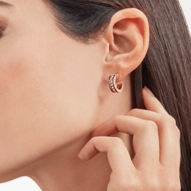 [⭐Hevara Jewelry]ZERO 1 ROCK PINK GOLD EARRINGS WITH STUDDED SPIRAL AND BLACK CERAMIC