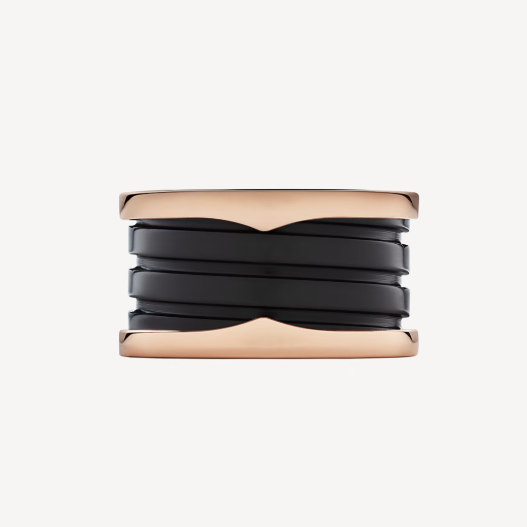 [⭐Hevara Jewelry]ZERO 1 FOUR-BAND LOOPS AND BLACK CERAMIC SPIRAL PINK GOLD RING
