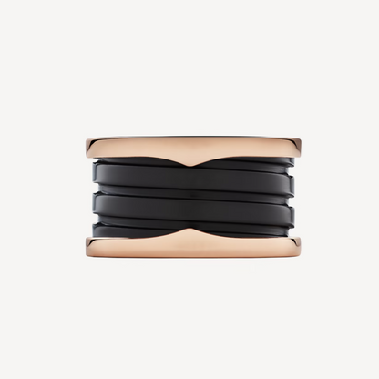 [⭐Hevara Jewelry]ZERO 1 FOUR-BAND LOOPS AND BLACK CERAMIC SPIRAL PINK GOLD RING