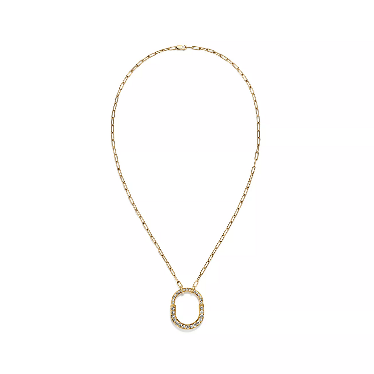 [Hevara Jewelry]LOCK NECKLACE MEDIUM PENDANT GOLD PAVED DIAMONDS