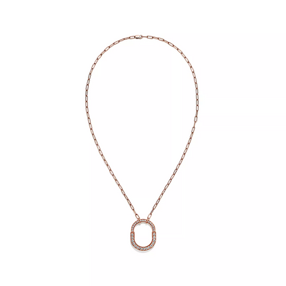 [Hevara Jewelry]LOCK NECKLACE MEDIUM PENDANT PINK GOLD PAVED DIAMONDS