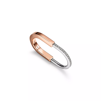 [Hevara Jewelry]LOCK RING TOW-FINGER ROSE AND WHITE GOLD DIAMONDS