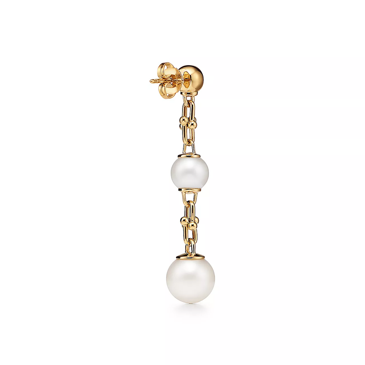 [Hevara Jewelry]TRIPLE DROP LINK EARRINGS GOLD WITH FRESHWATER PEARLS