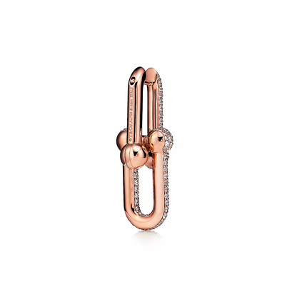 [Hevara Jewelry]LARGE LINK EARRINGS PINK GOLD WITH PAVED DIAMONDS