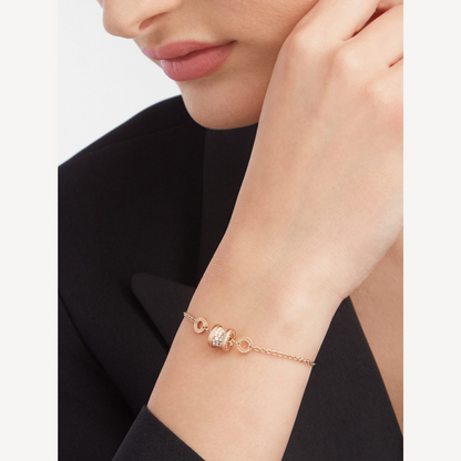 [⭐Hevara Jewelry]ZERO 1 SOFT PINK GOLD WITH PAVED DIAMONDS ON THE SPIRAL BRACELET