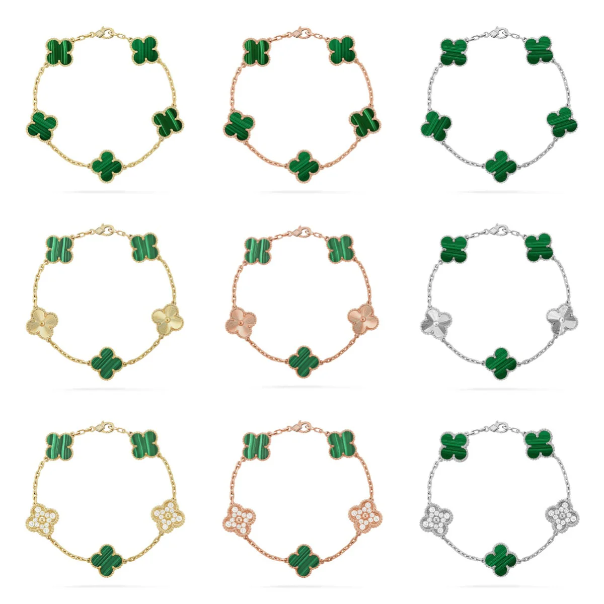 [⭐Hevara Jewelry] CLOVER 5 MOTIF MALACHITE BRACELET COLLECTION