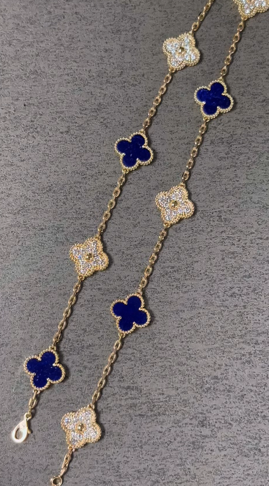[⭐Hevara Jewelry]CLOVER 10 MOTIFS DIAMONDS SET IN LAPIS LAZULI