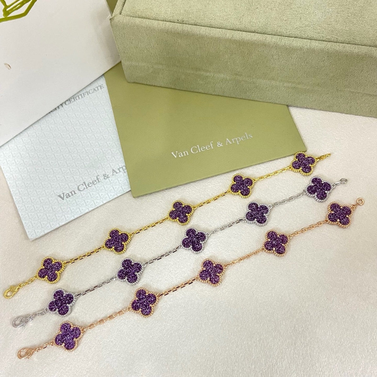 [⭐Hevara Jewelry]NEW PURPLE SAND-GOLD FOUR-LEAF CLOVER 5-FLOWER BRACELET