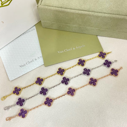 [⭐Hevara Jewelry]NEW PURPLE SAND-GOLD FOUR-LEAF CLOVER 5-FLOWER BRACELET