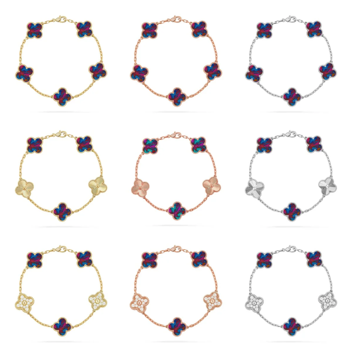 [⭐Hevara Jewelry]CLOVER 5 MOTIF COLOR GEMSTONES BRACELET COLLECTION