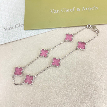 [⭐Hevara Jewelry]2026 NEW CLOVER 6 MOTIF BUBBLE PINK ENAMEL BRACELET