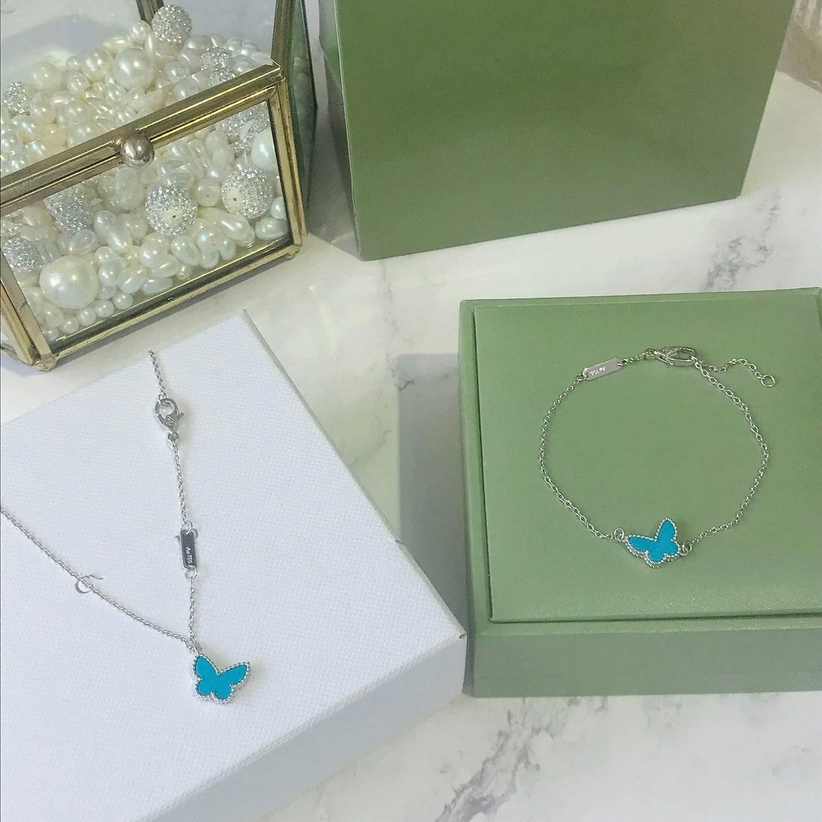 [⭐Hevara Jewelry]BUTTERFLY TURQUOISE BUTTERFLY BRACELET SILVER