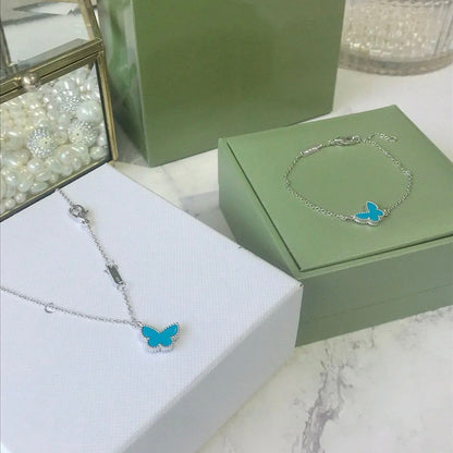 [⭐Hevara Jewelry]BUTTERFLY TURQUOISE BUTTERFLY BRACELET SILVER