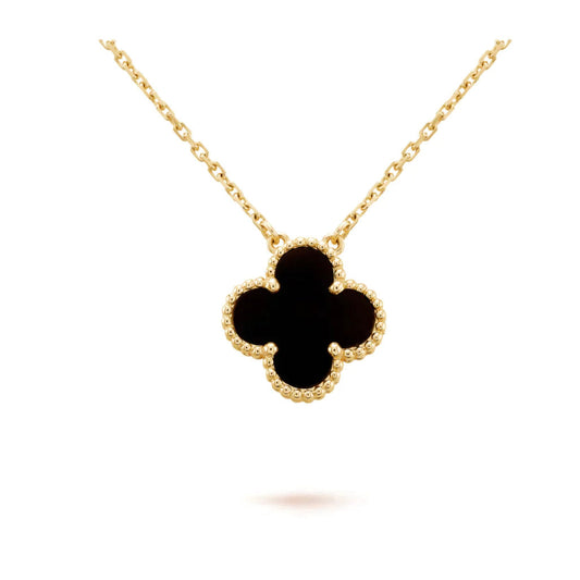 [⭐Hevara Jewelry]CLOVER 15MM BLACK ONYX SINGLE FLOWER NECKLACE