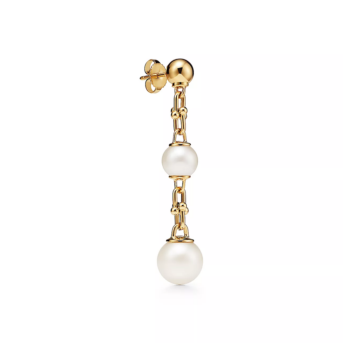 [Hevara Jewelry]TRIPLE DROP LINK EARRINGS GOLD WITH FRESHWATER PEARLS