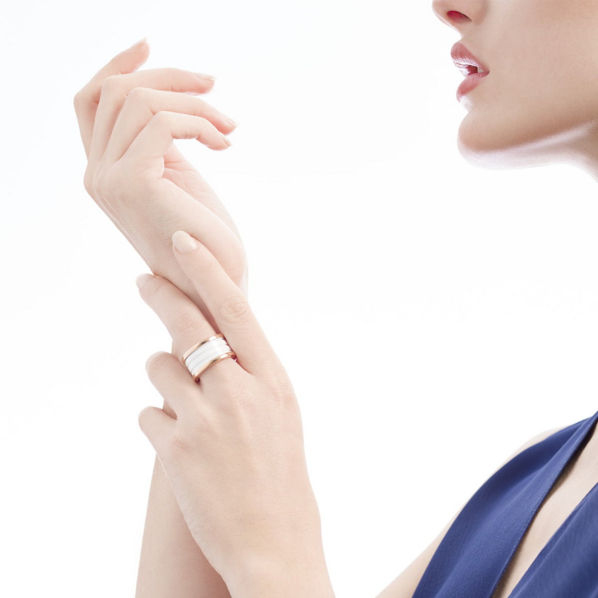 [⭐Hevara Jewelry]ZERO 1 FOUR-BAND LOOPS AND WHITE CERAMIC SPIRAL PINK GOLD RING