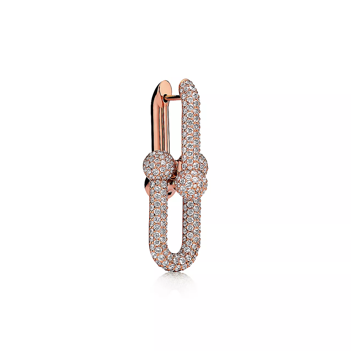 [Hevara Jewelry]LARGE LINK EARRINGS PINK GOLD WITH PAVED DIAMONDS