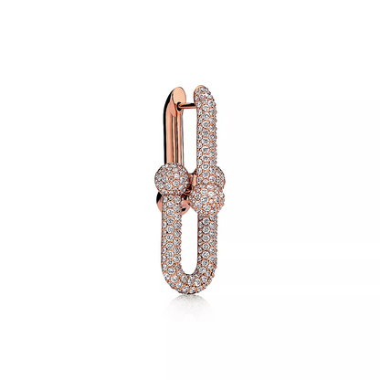 [Hevara Jewelry]LARGE LINK EARRINGS PINK GOLD WITH PAVED DIAMONDS
