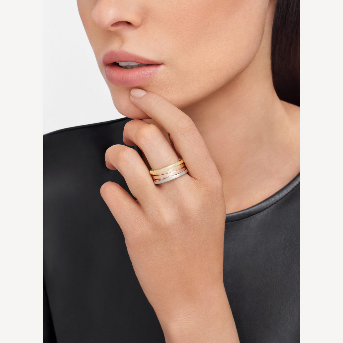 [⭐Hevara Jewelry]ZERO 1 THREE-BAND ROSE WHITE AND YELLOW RING
