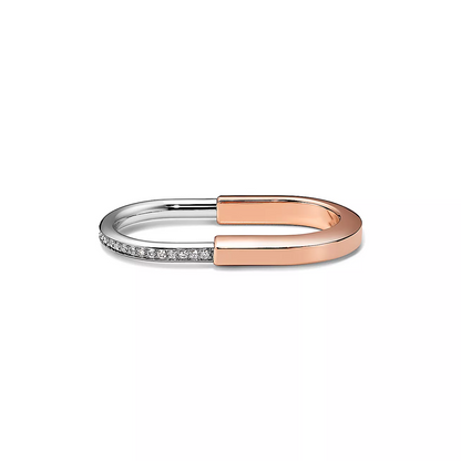 [Hevara Jewelry]LOCK RING TOW-FINGER ROSE AND WHITE GOLD DIAMONDS