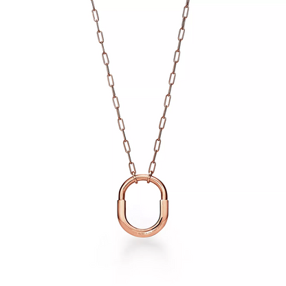 [Hevara Jewelry]LOCK NECKLACE MEDIUM PENDANT PINK GOLD PAVED DIAMONDS