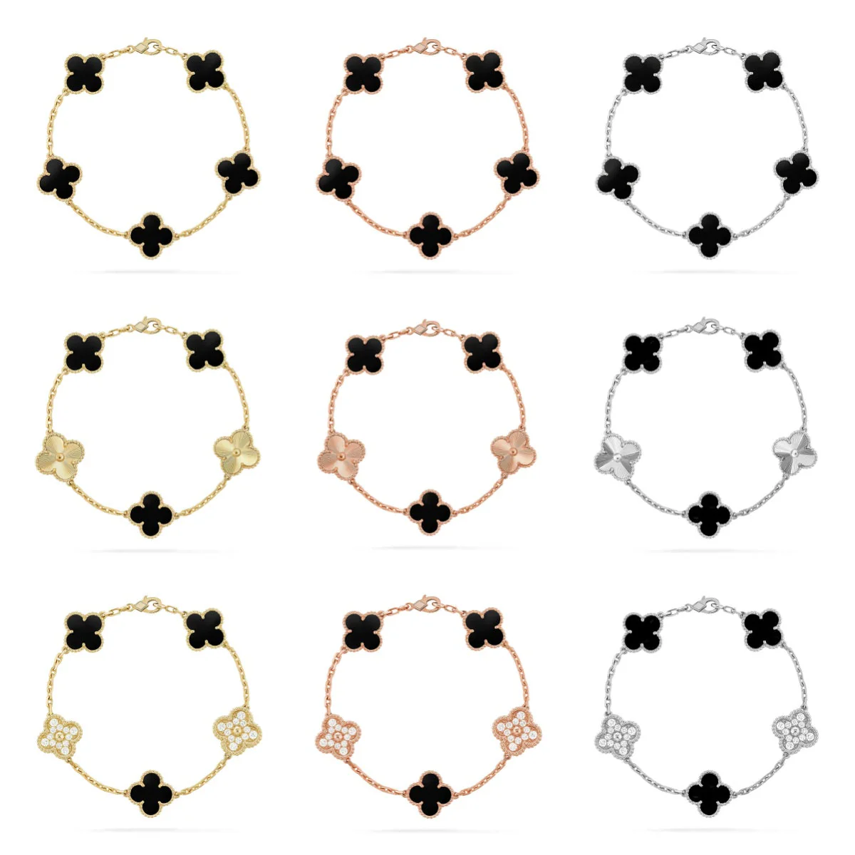 [⭐Hevara Jewelry] CLOVER 5 MOTIF ONYXS BRACELET COLLECTION