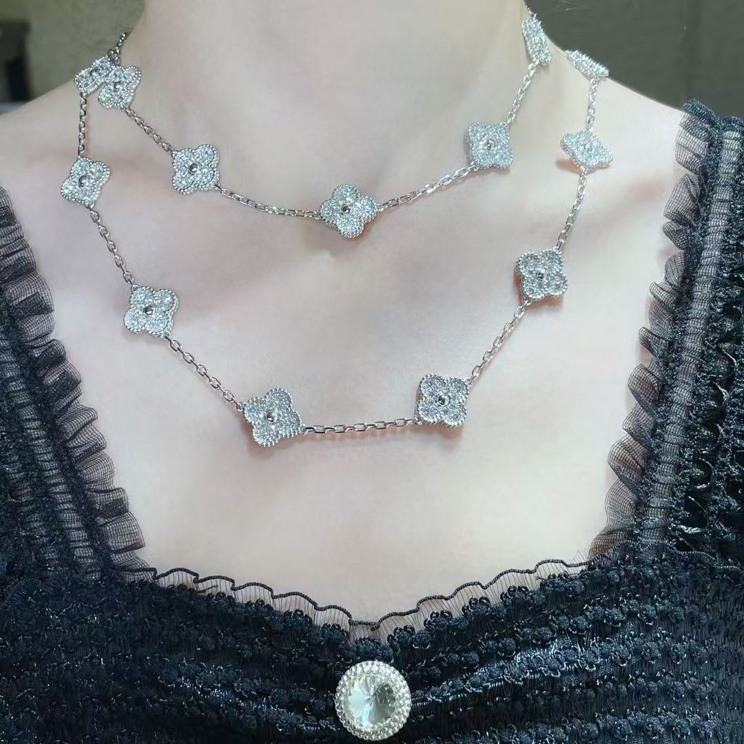 [⭐Hevara Jewelry]CLOVER 20 MOTIFS FULL-DIAMOND NECKLACE