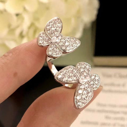 [⭐Hevara Jewelry]TWIN SILVER BUTTERFLY DIAMOND RING