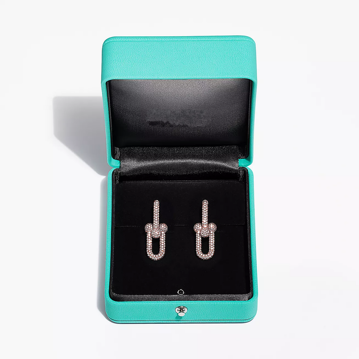 [Hevara Jewelry]LARGE LINK EARRINGS PINK GOLD WITH PAVED DIAMONDS