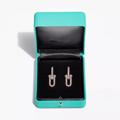 [Hevara Jewelry]LARGE LINK EARRINGS PINK GOLD WITH PAVED DIAMONDS