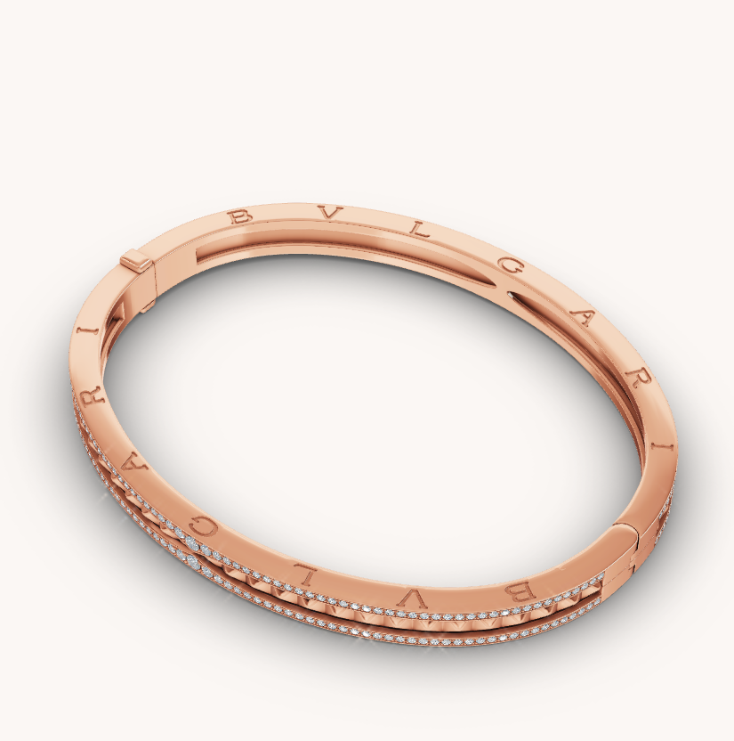 [⭐Hevara Jewelry]ZERO 1 SPIRAL AND PAVED DIAMOND PINK GOLD BRACELET