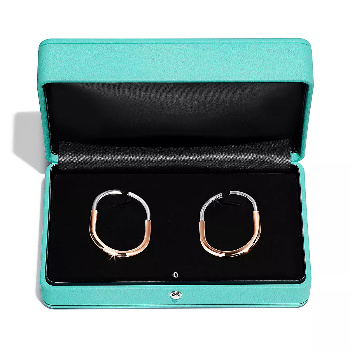 [Hevara Jewelry]LOCK EARRINGS ROSE AND WHITE GOLD DIAMONDS EXTRA LARGE