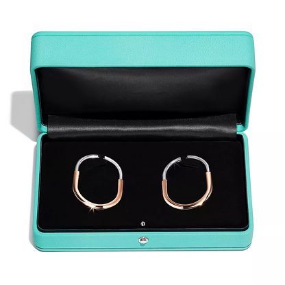 [Hevara Jewelry]LOCK EARRINGS ROSE AND WHITE GOLD DIAMONDS EXTRA LARGE